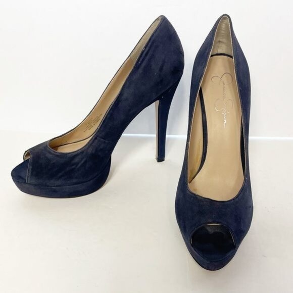 Jessica Simpson Steve Blue Velvet Peep Toe Heels Size 9 - Picture 4 of 8
